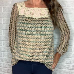 FREE PEOPLE New Romantics Square Neck Embellished Blouse Size S